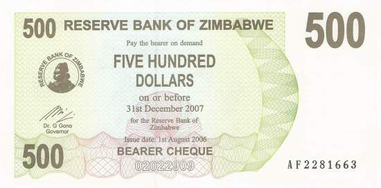 500 Dollars Zimbabwe p.43 2006